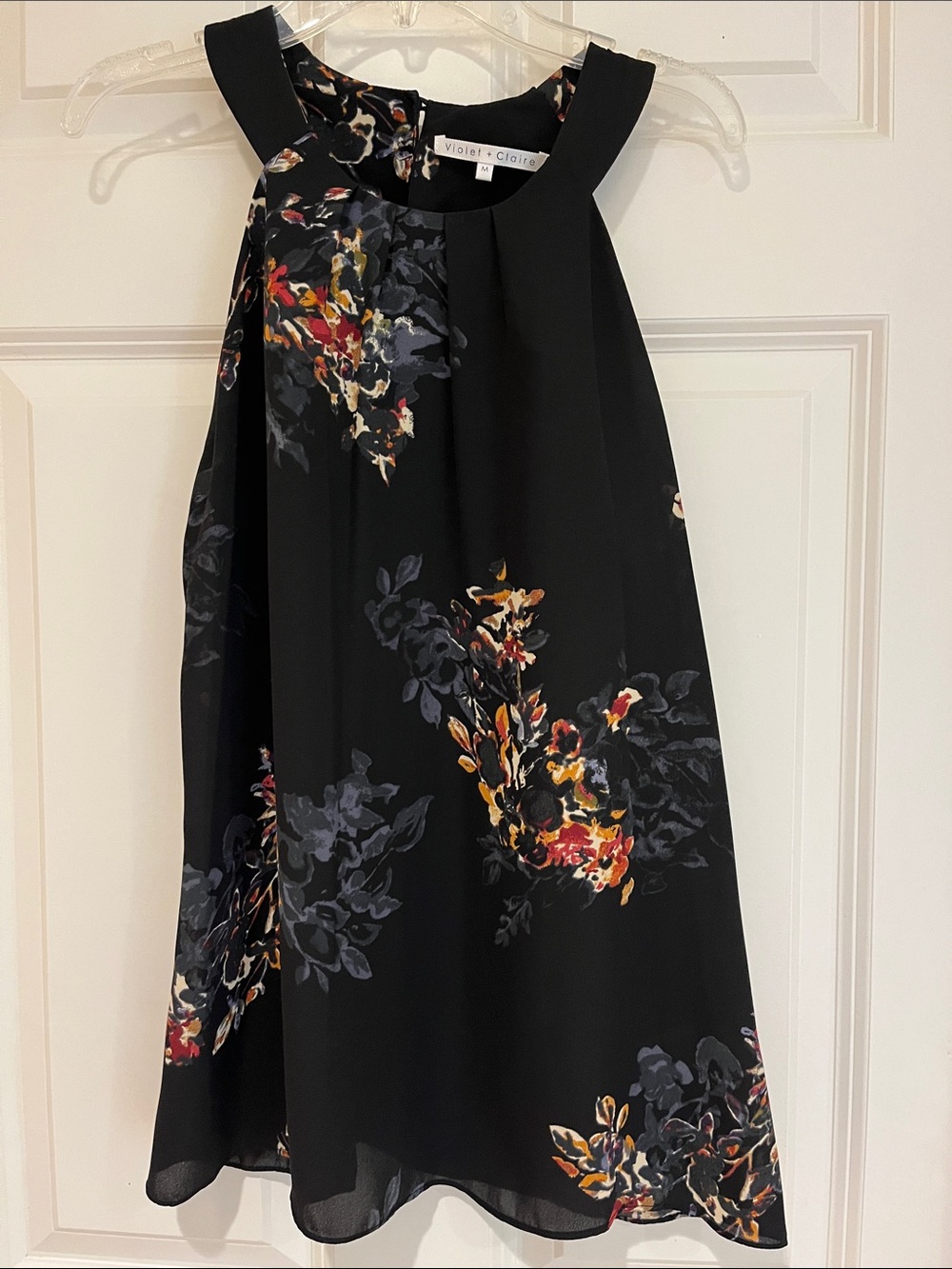 Violet & Claire Black Floral A-Line Halter Blouse